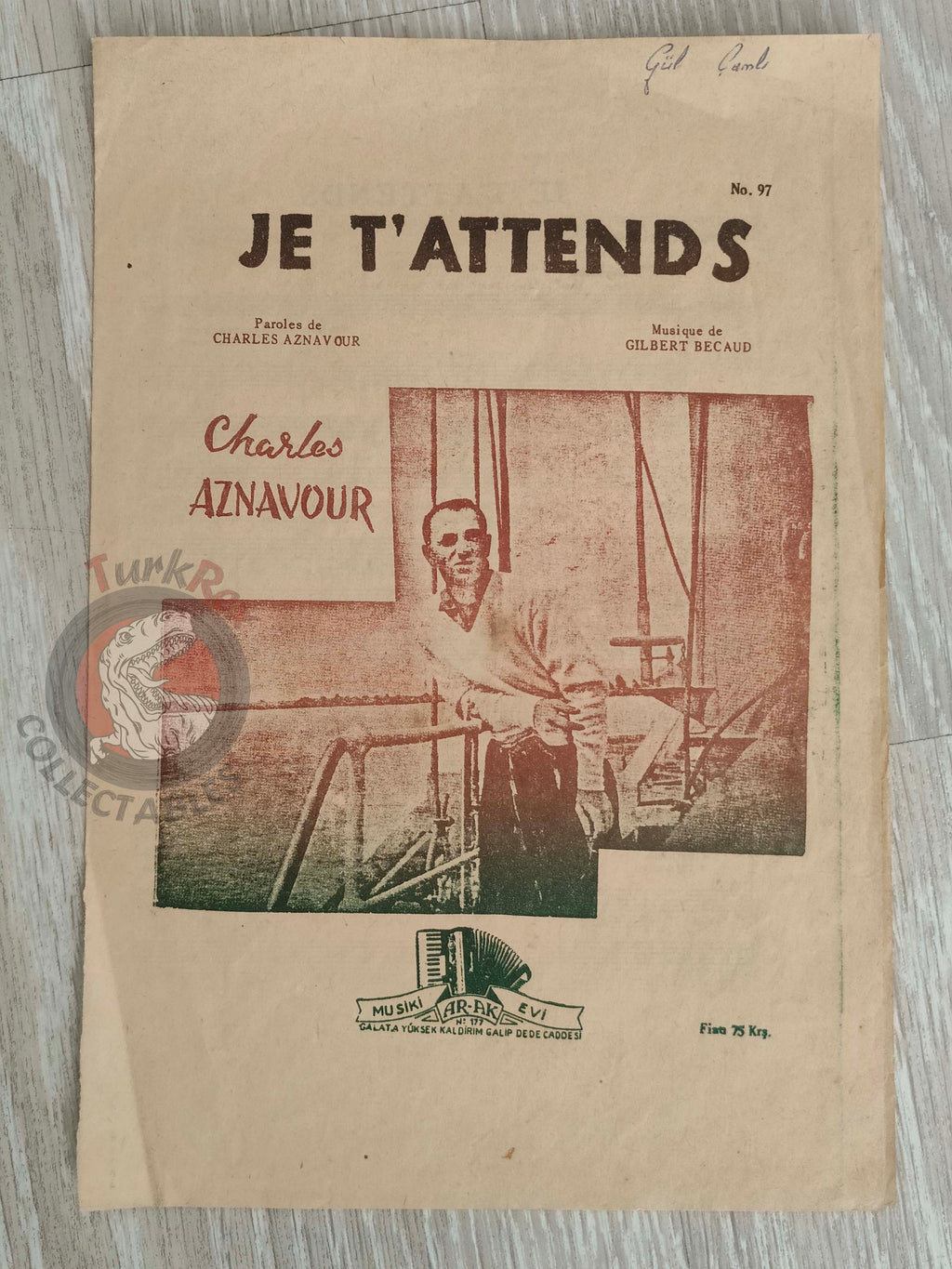 Charles Aznavour – Je T’Attends Turkish Vintage Musical Notes Sheet Turkey