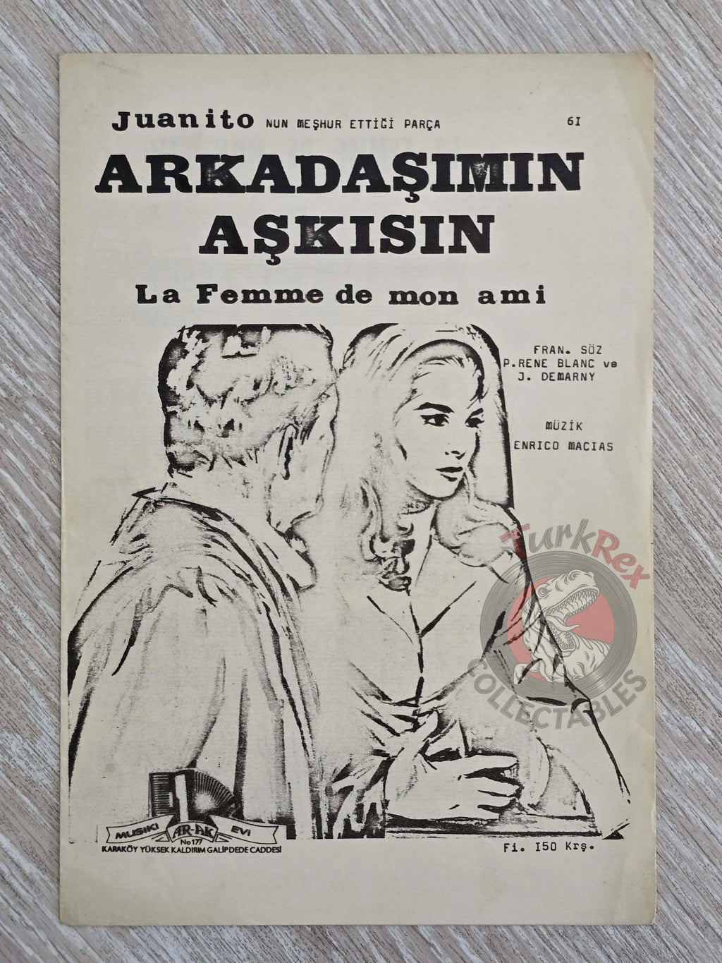 Enrico Macias – La Femme de Mon Ami Turkish Vintage Musical Notes Sheet Turkey Juanito