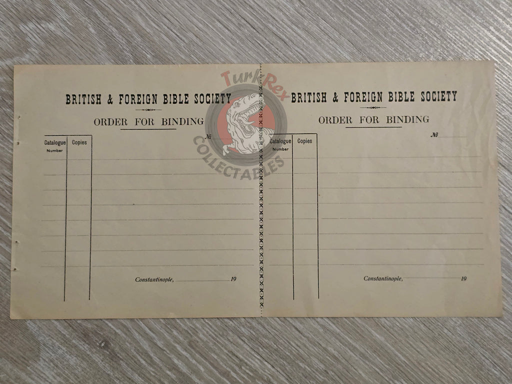 British & Foreign Bible Society Book Order Form Ottoman Empire Era
