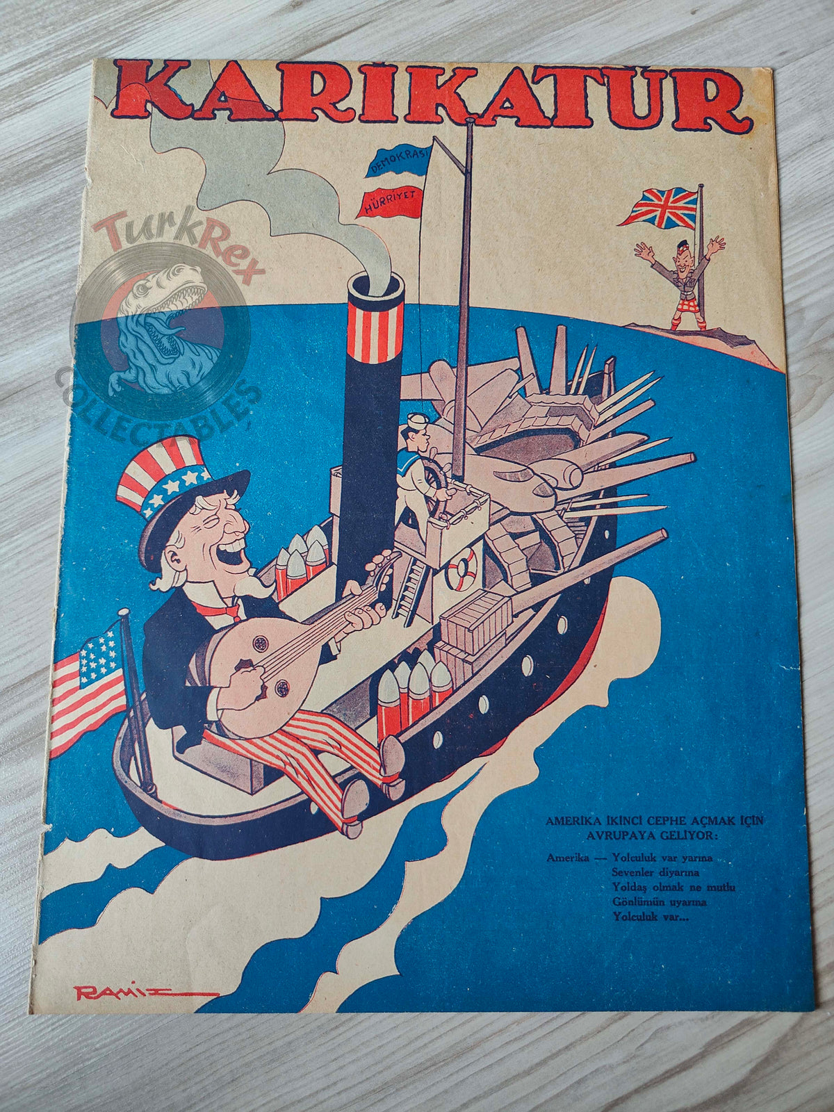 Karikatür 1942 Humor Magazine Turkish Turkey Britain Soviet Union United States WW2 era Uncle Sam USA