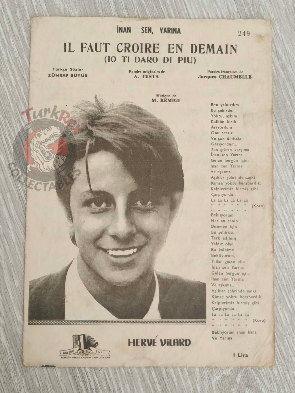 Hervé Vilard – Il Faut Croire en Demain Turkish Vintage Musical Notes Sheet Turkey