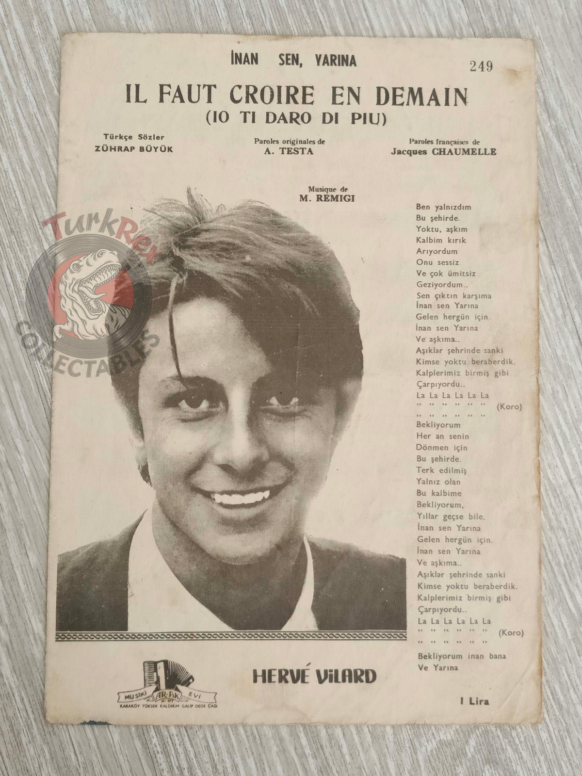 Hervé Vilard – Il Faut Croire en Demain Turkish Vintage Musical Notes Sheet Turkey