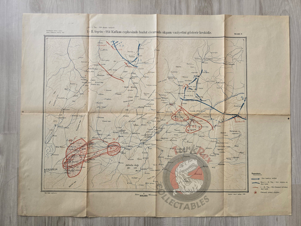 Caucasus Front in WWI November 1914 Ottoman Empire Military Map Russia Turkish 1932 Watermark