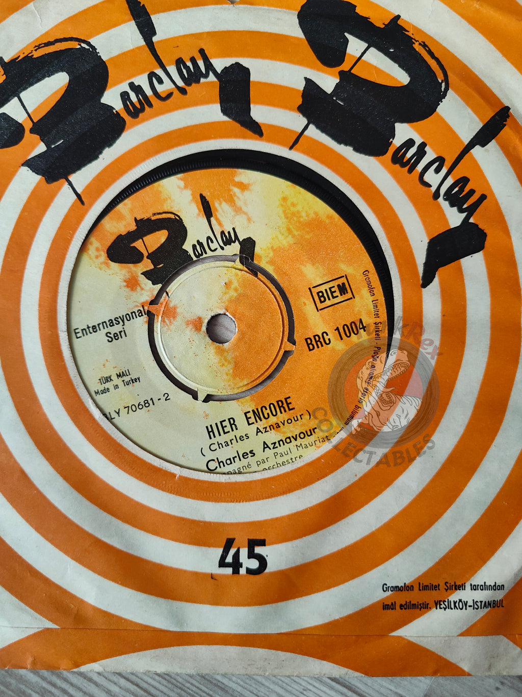 Charles Aznavour – Que C'est Triste Venise 7"  Turkish Pressing Vinyl Turkey Edition