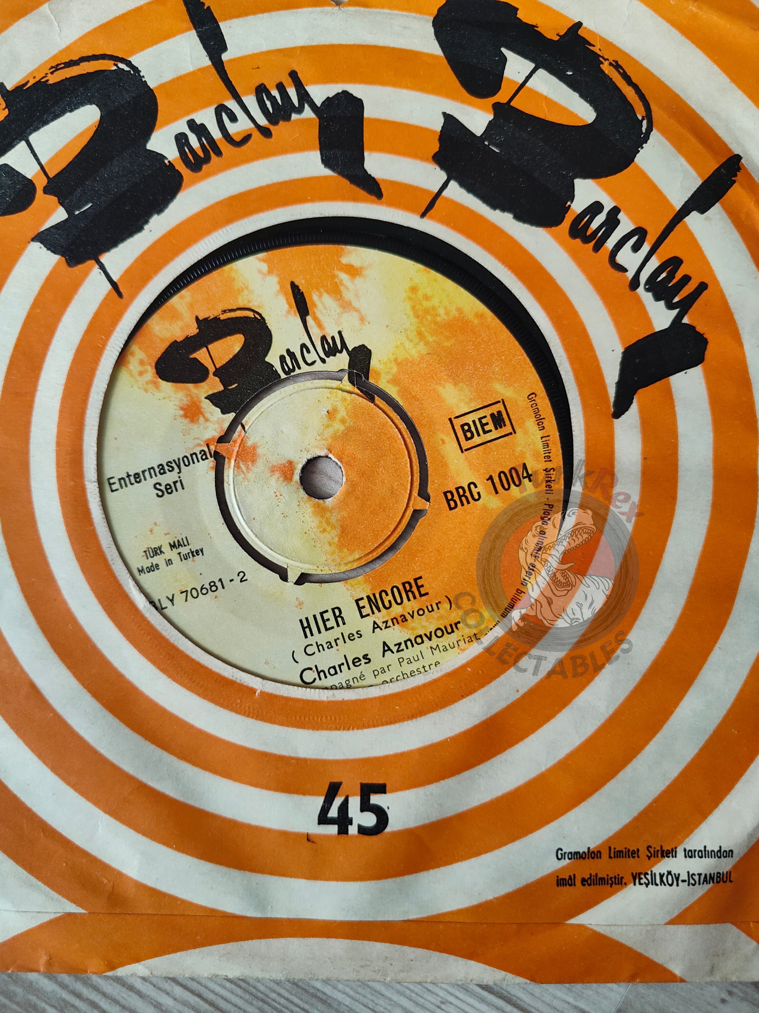 Charles Aznavour – Que C'est Triste Venise 7"  Turkish Pressing Vinyl Turkey Edition