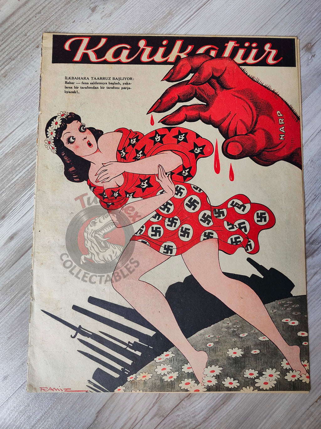 Karikatür 1942 Humor Magazine Turkish Turkey War Sir Stafford Cripps India WW2 era Japan USA