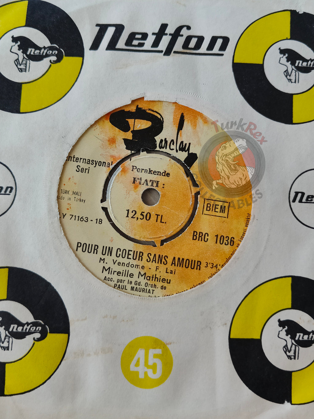 Mireille Mathieu – Pour Un Coeur Sans Amour 7" Turkish Pressing Vinyl Turkey Edition
