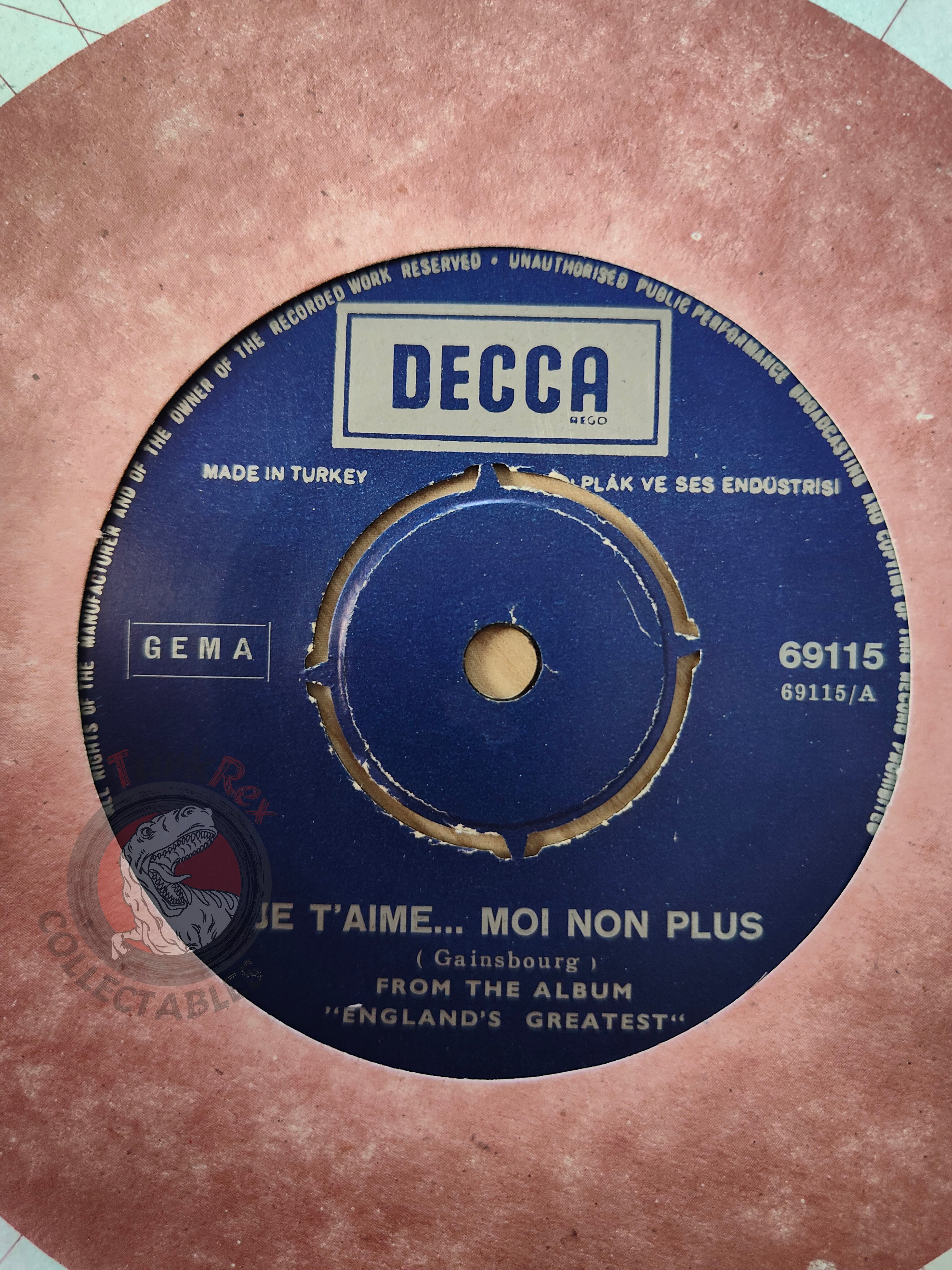Jane Birkin & Serge Gainsbourg & Vanity Fare – Je T'aime... Moi Non Plus 7" Turkish Pressing Vinyl Turkey Edition 2