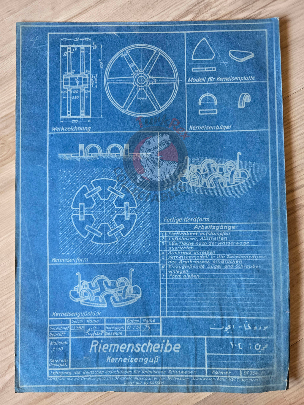 Ottoman German Technical Drawing Blueprint Pulley DATSCH 1920s