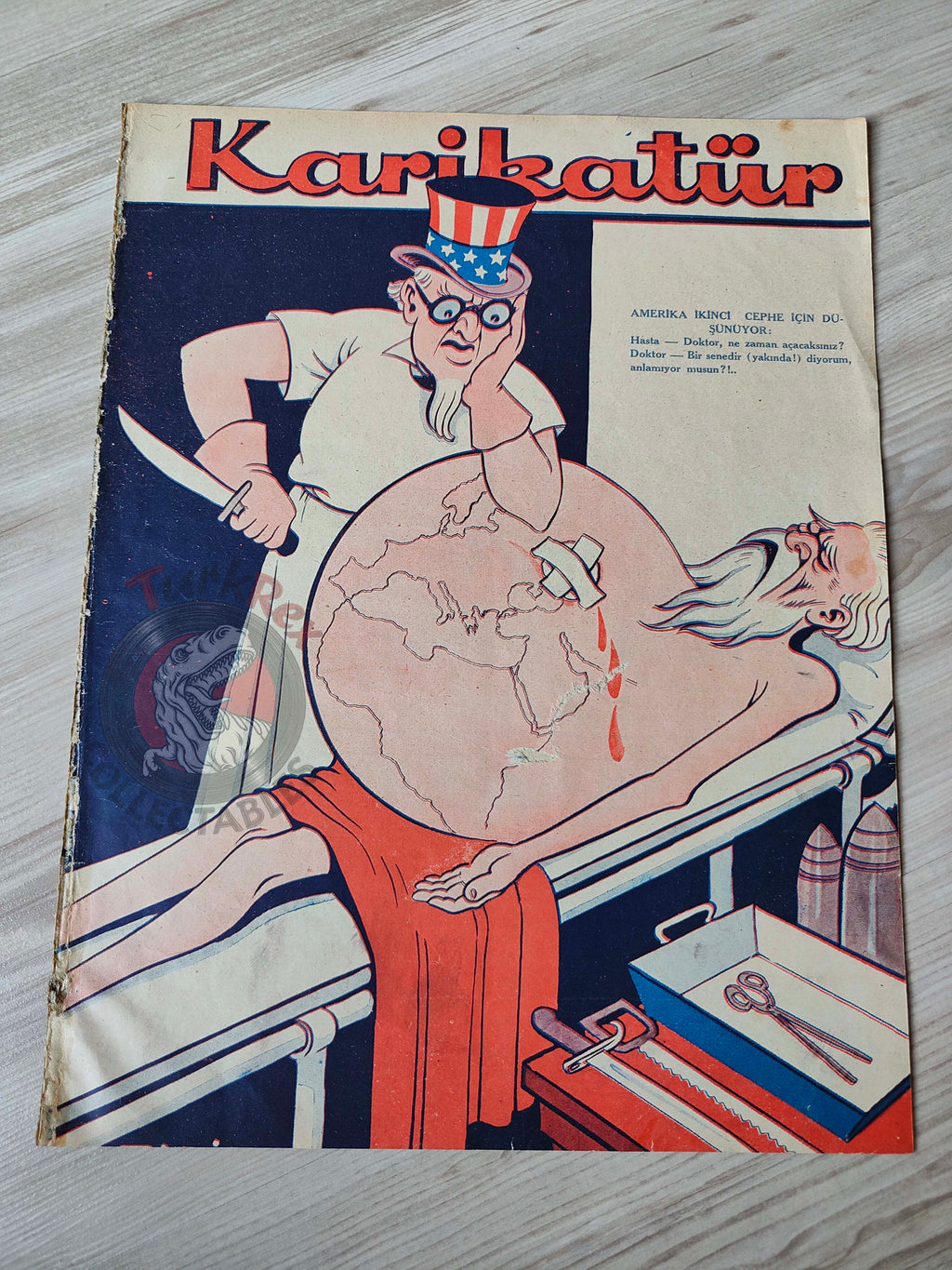 Karikatür 1942 Humor Magazine Turkish Turkey Uncle Sam United States WW2 era Bayer
