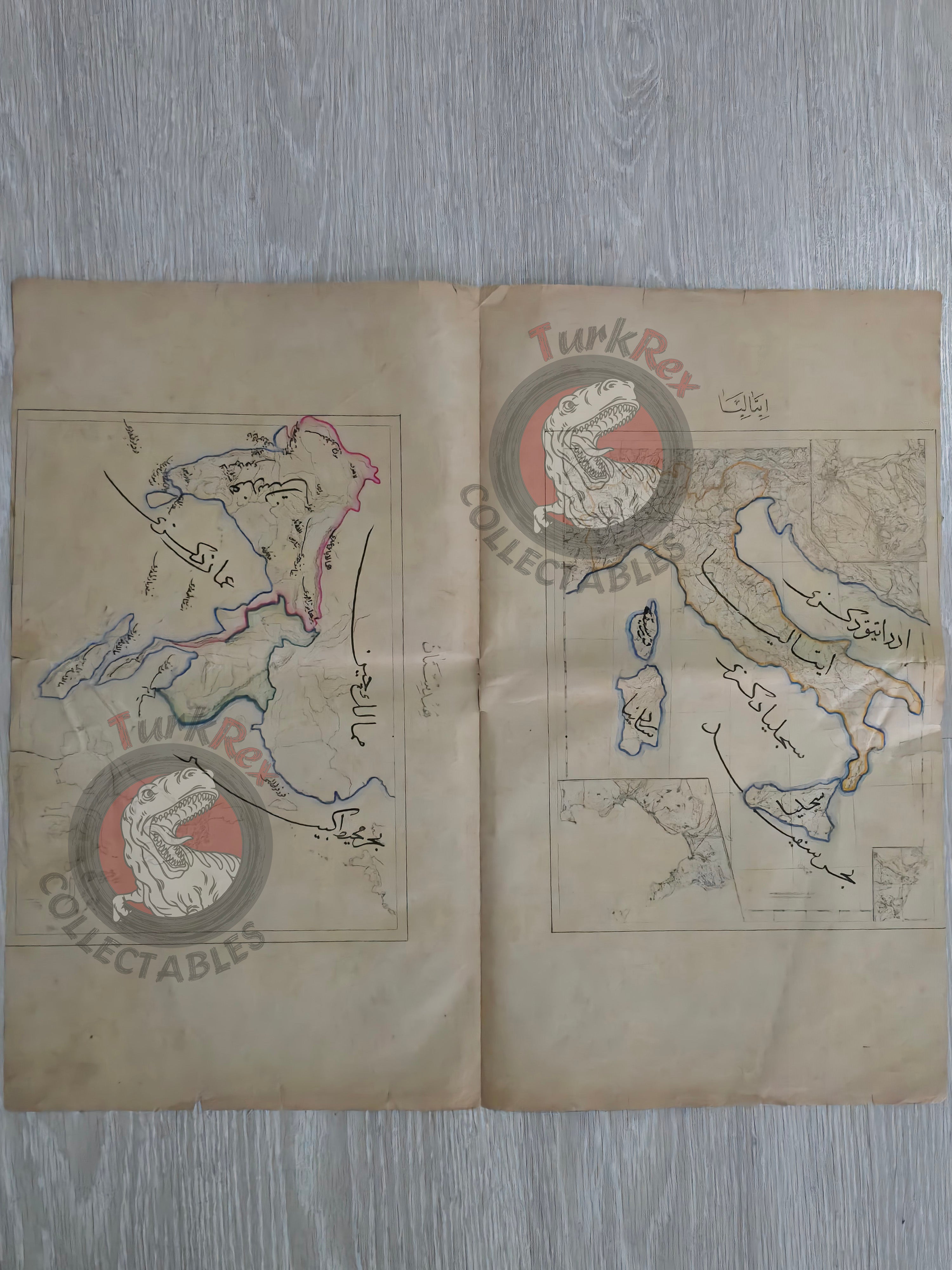 Ottoman Military Educational Map of Italy and India 1891 Empire Malaysia Thailand