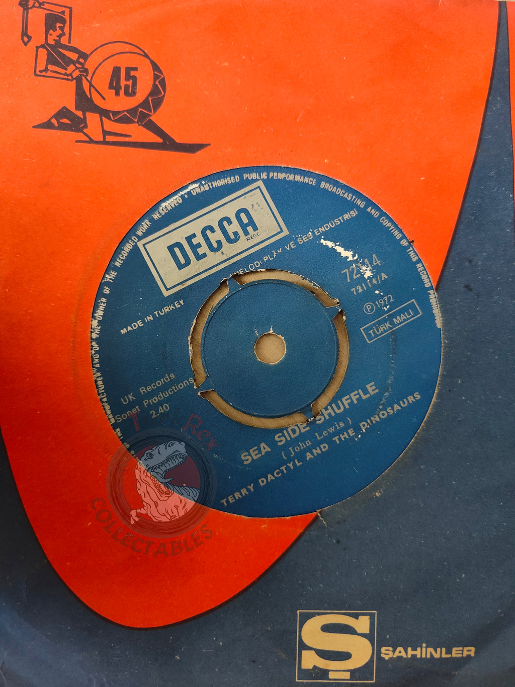 Terry Dactyl And The Dinosaurs – Sea Side Shuffle 7" Turkish Pressing Vinyl Turkey Edition