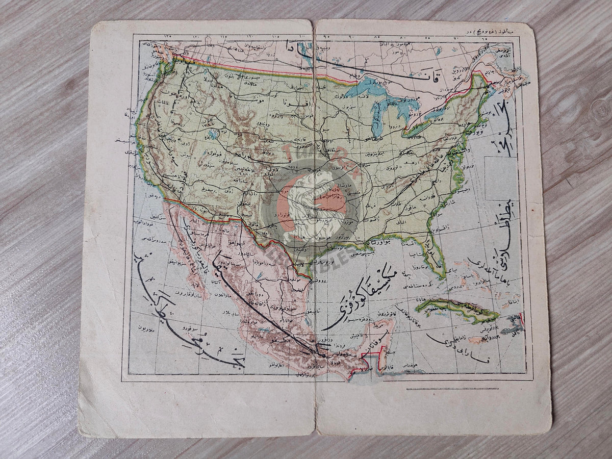North America 1906 Ottoman Atlas Map Ottoman Empire USA Canada Mexico
