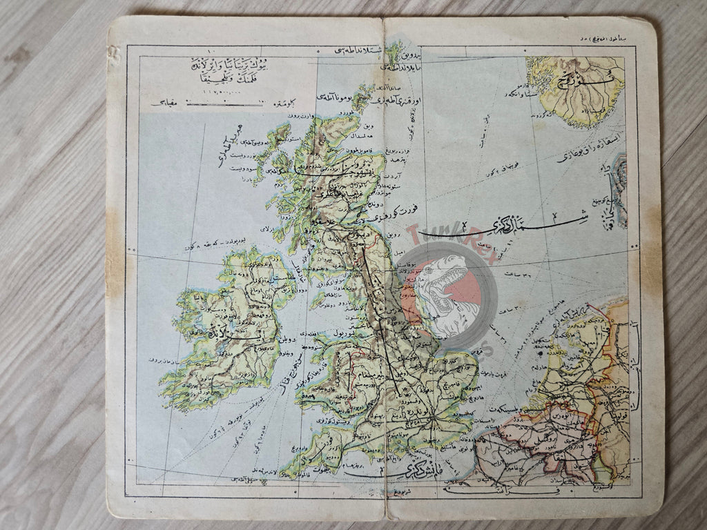 United Kingdom 1906 Ottoman Atlas Map Ireland Scotland Empire Tüccarzade İbrahim Hilmi