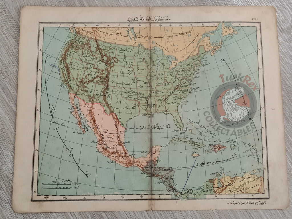 North America 1905 Ottoman Atlas Map Ottoman Empire USA Canada Mexico