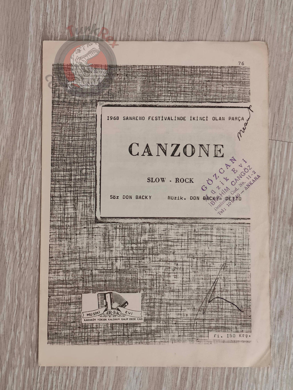 Adriano Celentano & Milva – Canzone Turkish Vintage Musical Notes Sheet Turkey  Sanremo