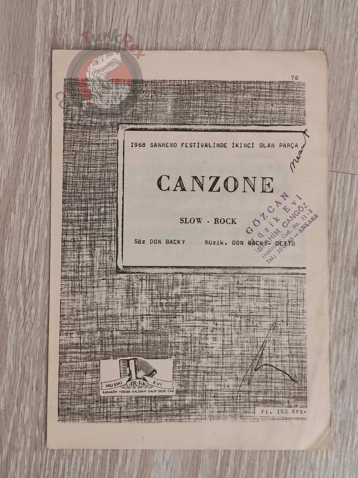 Adriano Celentano & Milva – Canzone Turkish Vintage Musical Notes Sheet Turkey  Sanremo