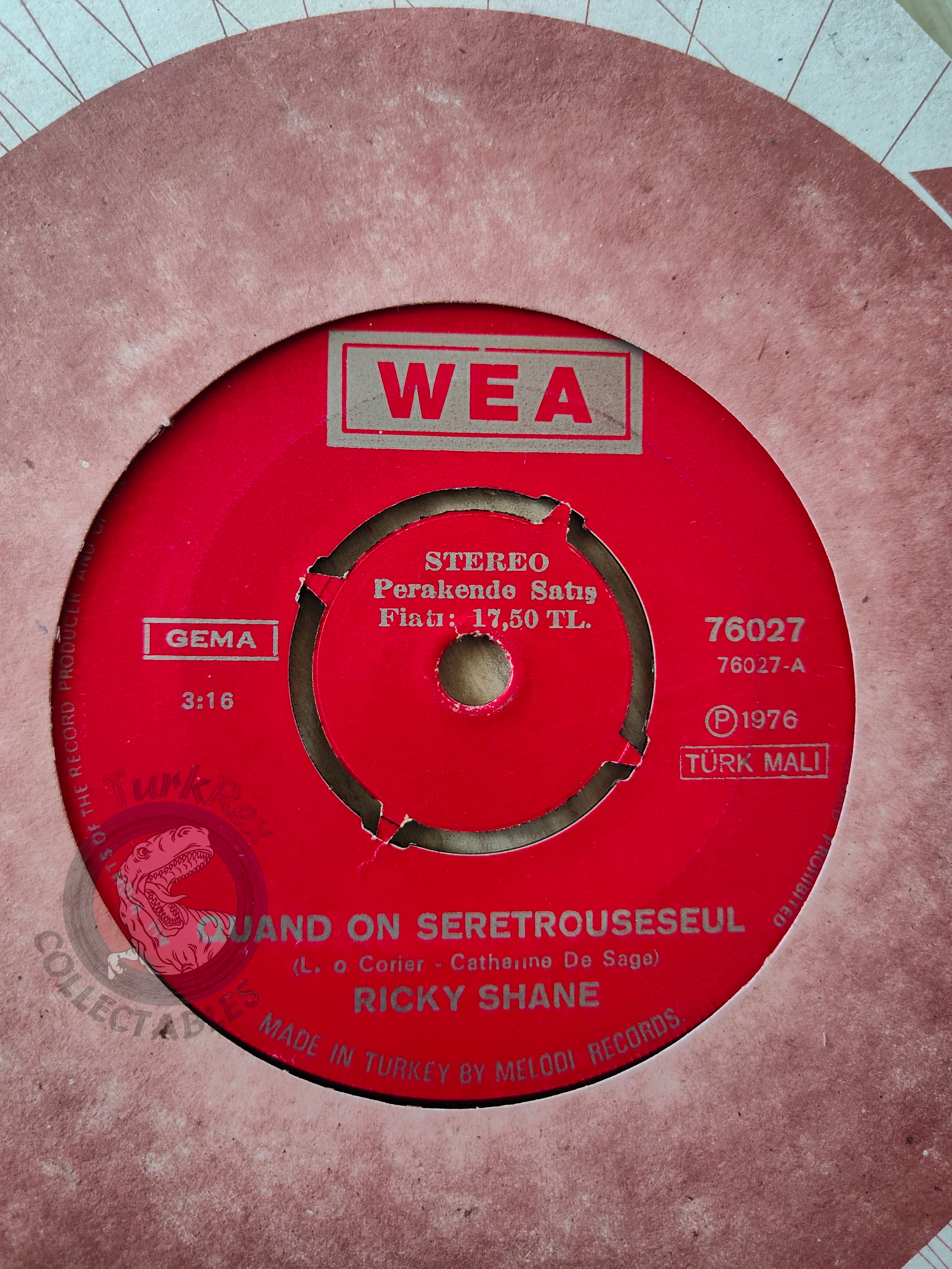 Ricky Shayne – Quand On Se Retrouve Seul 7" Turkish Pressing Vinyl Turkey Edition