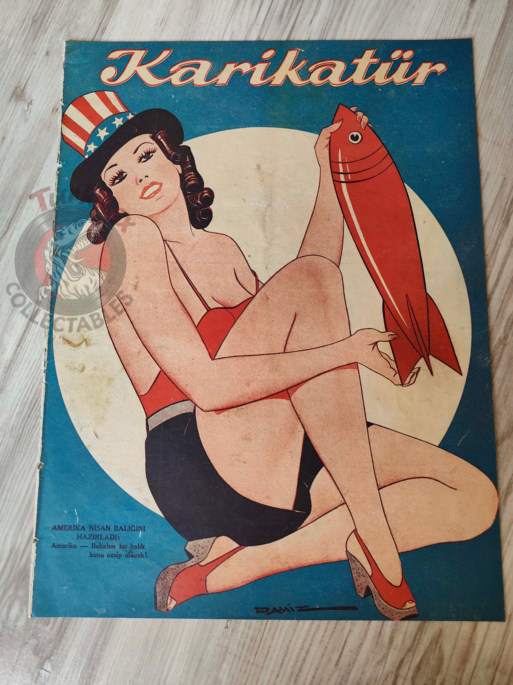Karikatür 1942 Humor Magazine Turkish Turkey America Atom Bomb WW2 era Churchill Roosevelt Pin-up