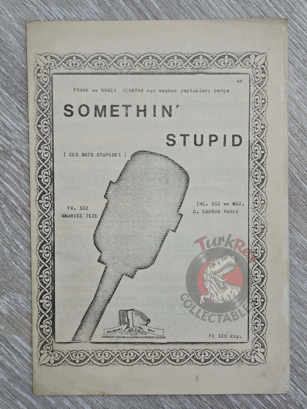 Frank Sinatra & Nancy Sinatra – Somethin’ Stupid Turkish Vintage Musical Notes Sheet Turkey