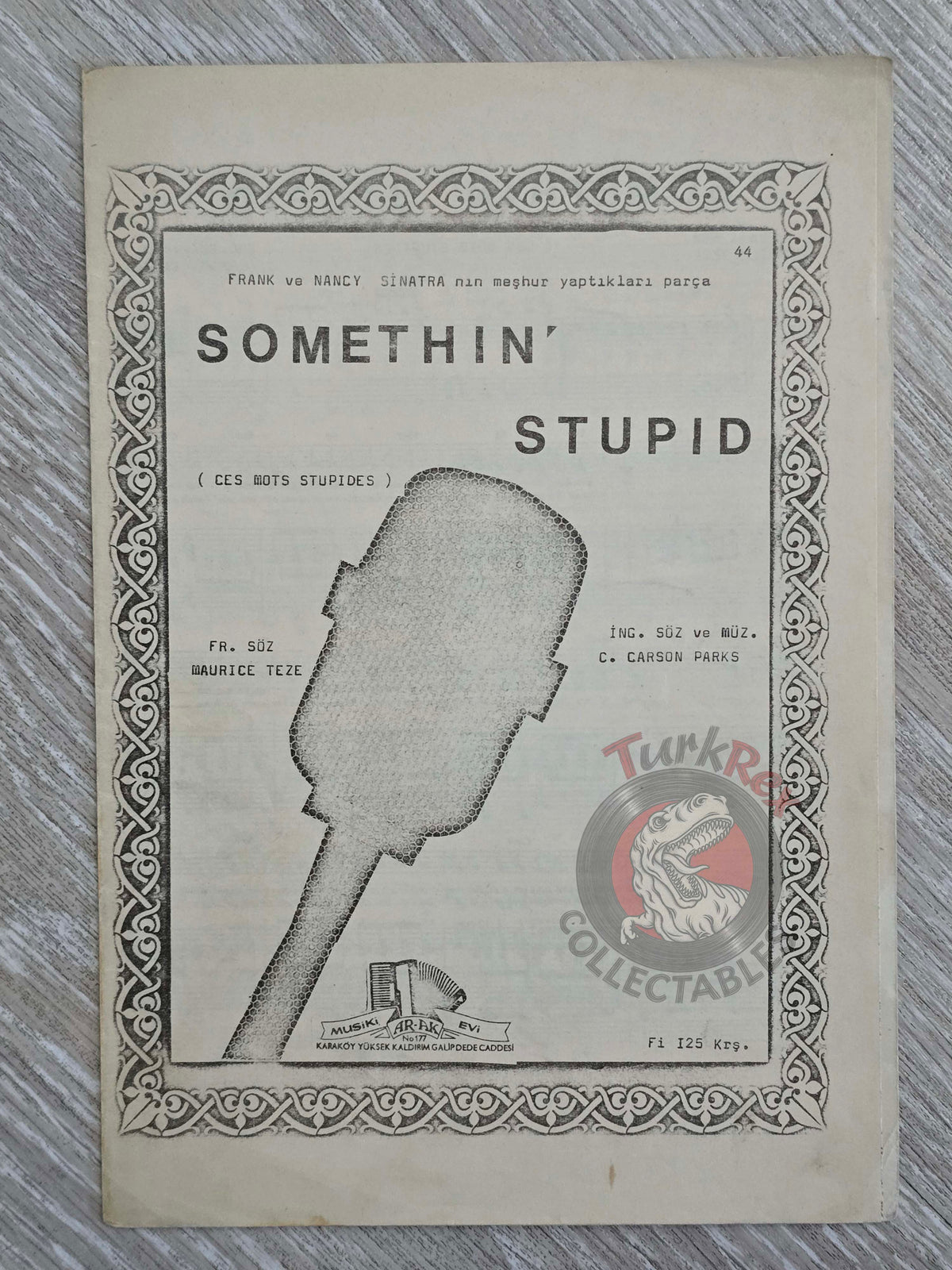 Frank Sinatra & Nancy Sinatra – Somethin’ Stupid Turkish Vintage Musical Notes Sheet Turkey