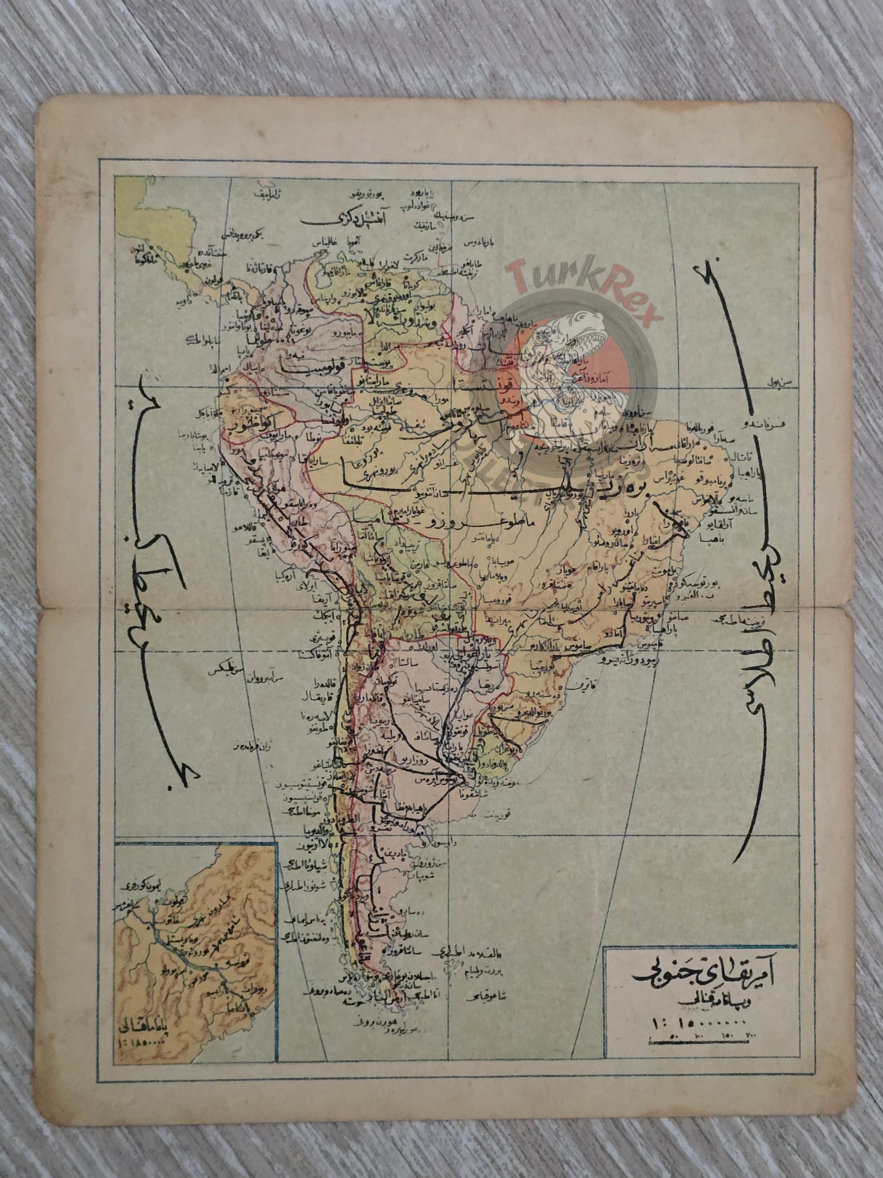 South America 1914 Ottoman Atlas Map Empire Brazil Columbia Argentina