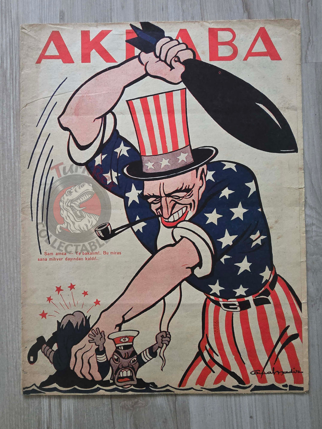 Akbaba 1945 Humor Magazine Turkish Turkey Uncle Sam Atom Bomb Japan WW2 era United States