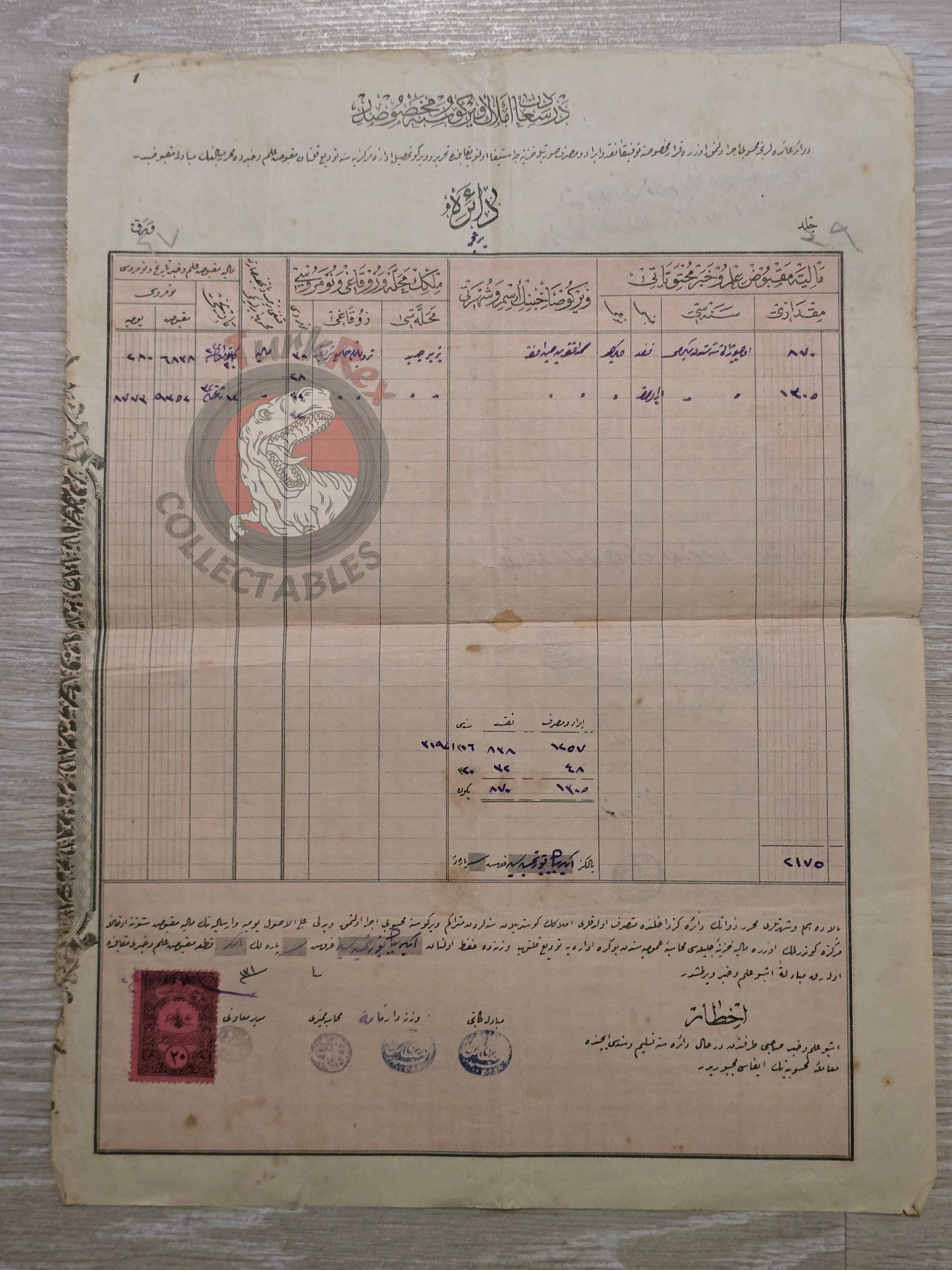 Ottoman Property Tax Receipt 1905 Fatih Uzunçarşı İstanbul Mehmed Efendi