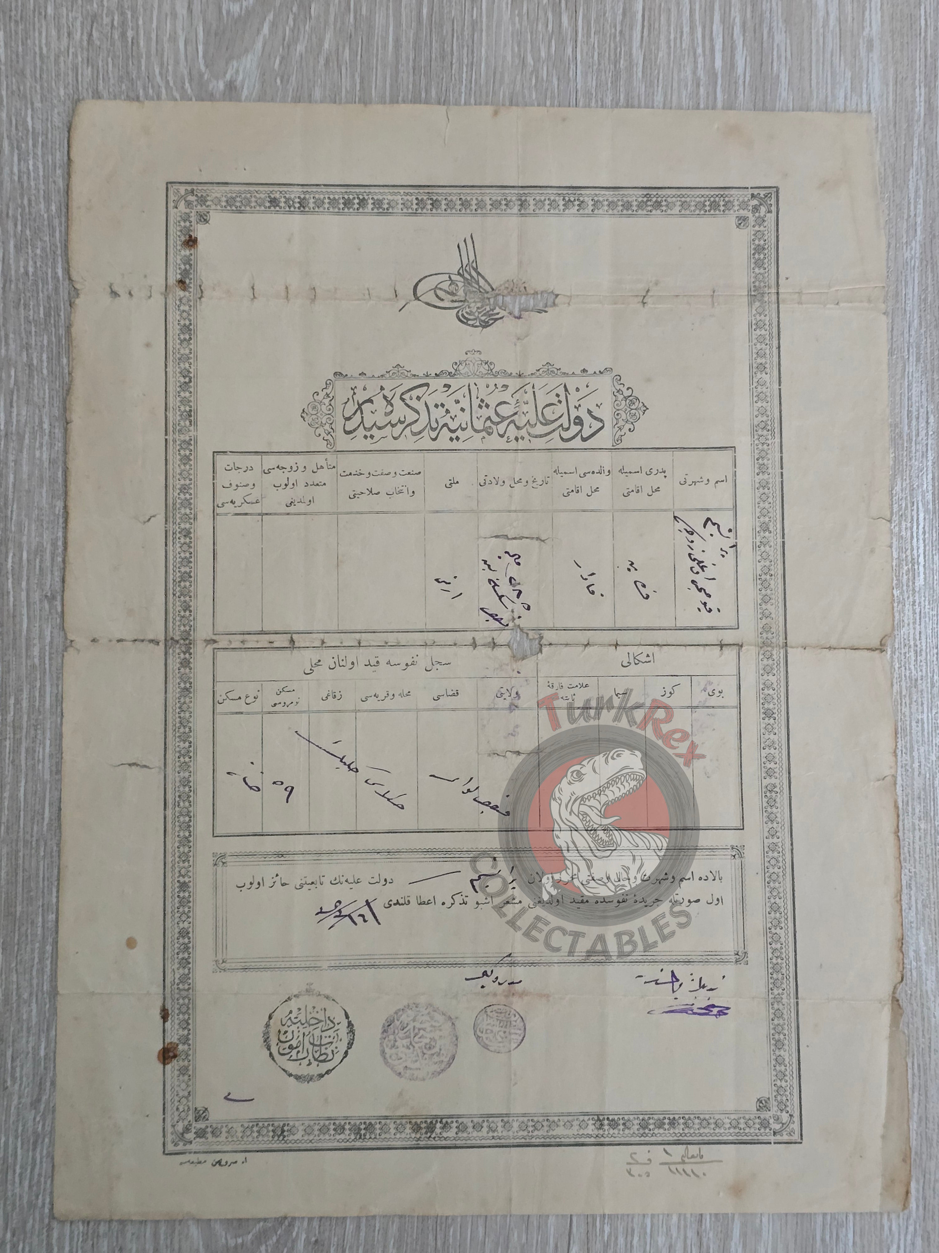 Ottoman Identity Document Parantsem Kouyoumdjian Armenian Citizen Armenia 1285