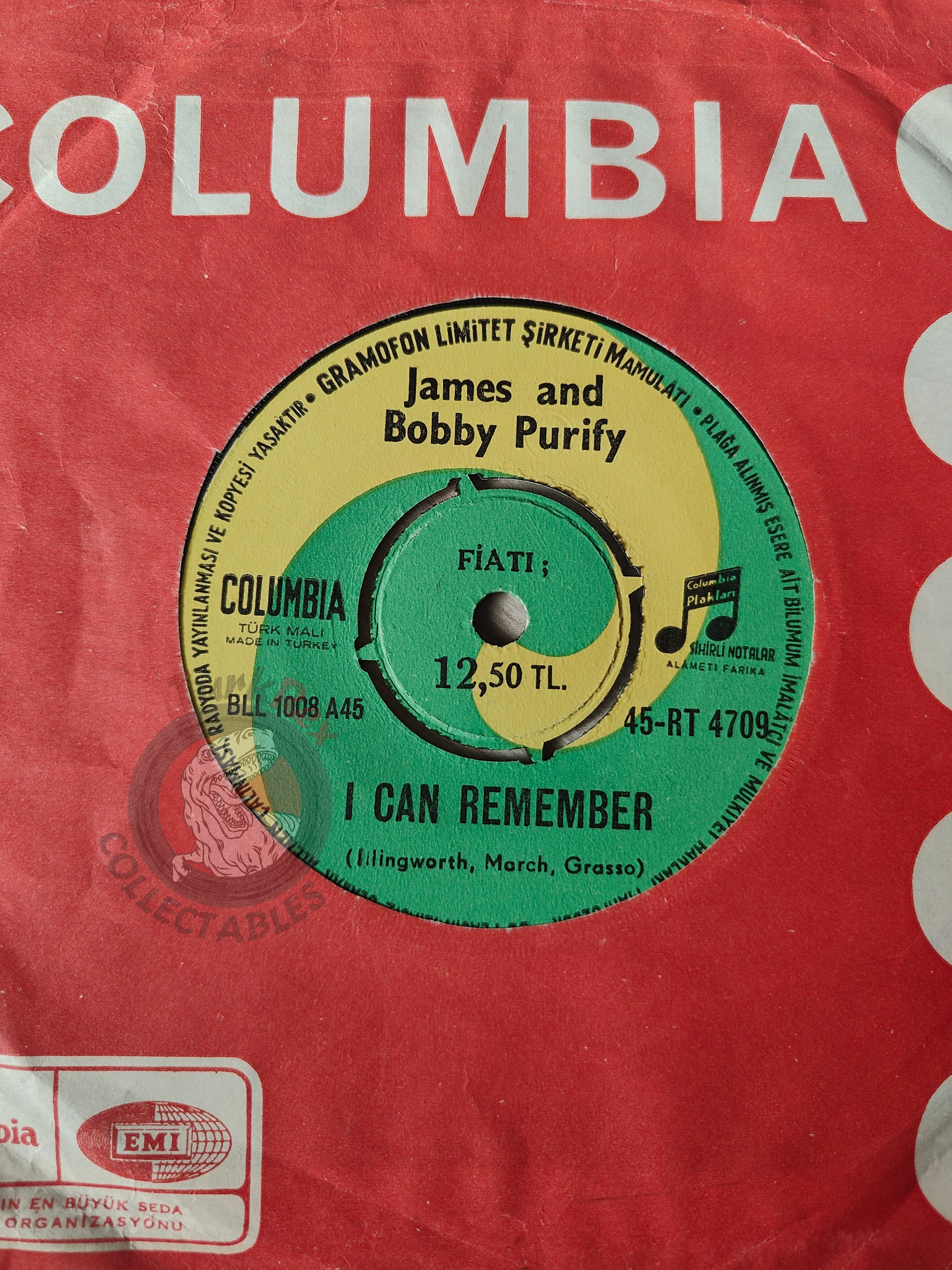 James & Bobby Purify – I Can Remember 7" Turkish Pressing Vinyl Turkey Edition