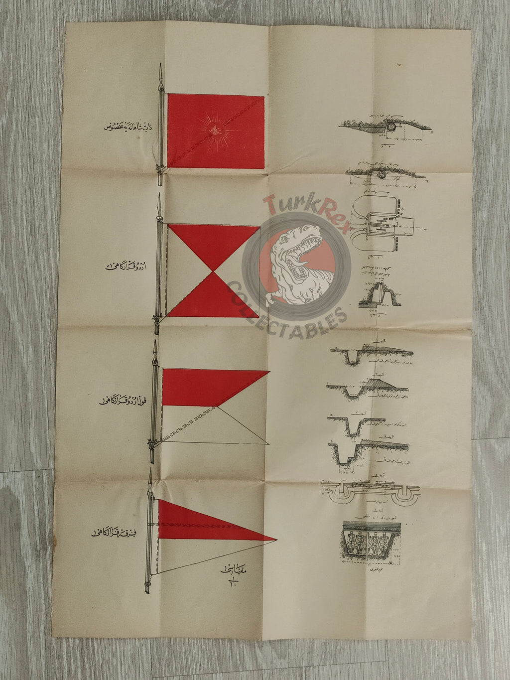Ottoman Empire Army Flags and Military Fortification Instruction Sheet early 20th century