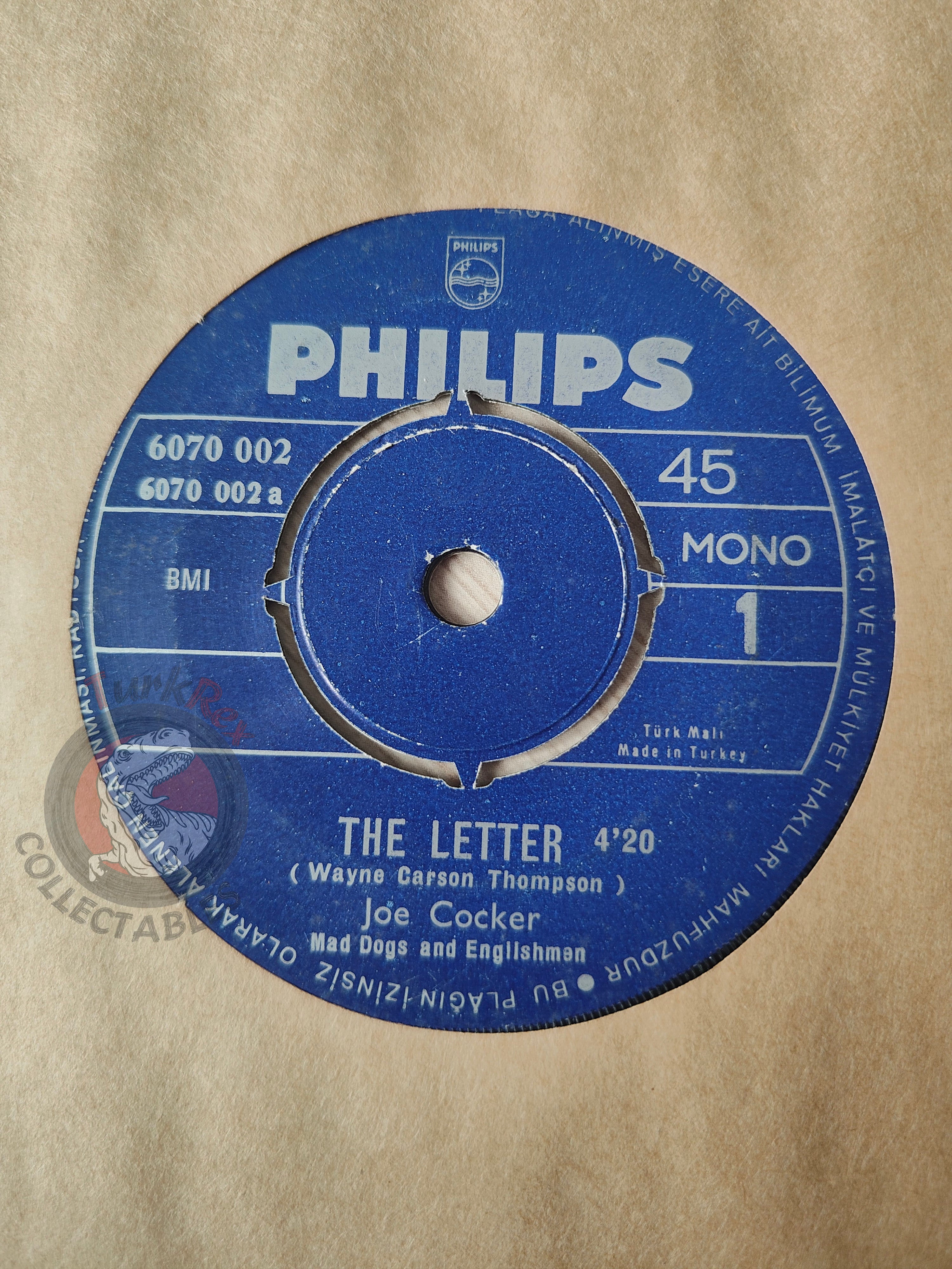 Joe Cocker – The Letter 7" Turkish Pressing Vinyl Turkey Edition