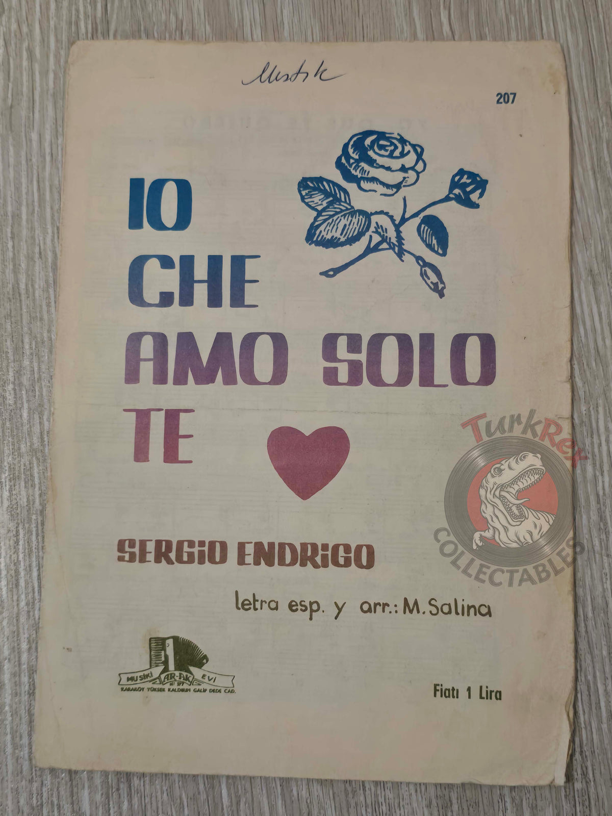 Sergio Endrigo – Io Che Amo Solo Te Turkish Vintage Musical Notes Sheet Turkey