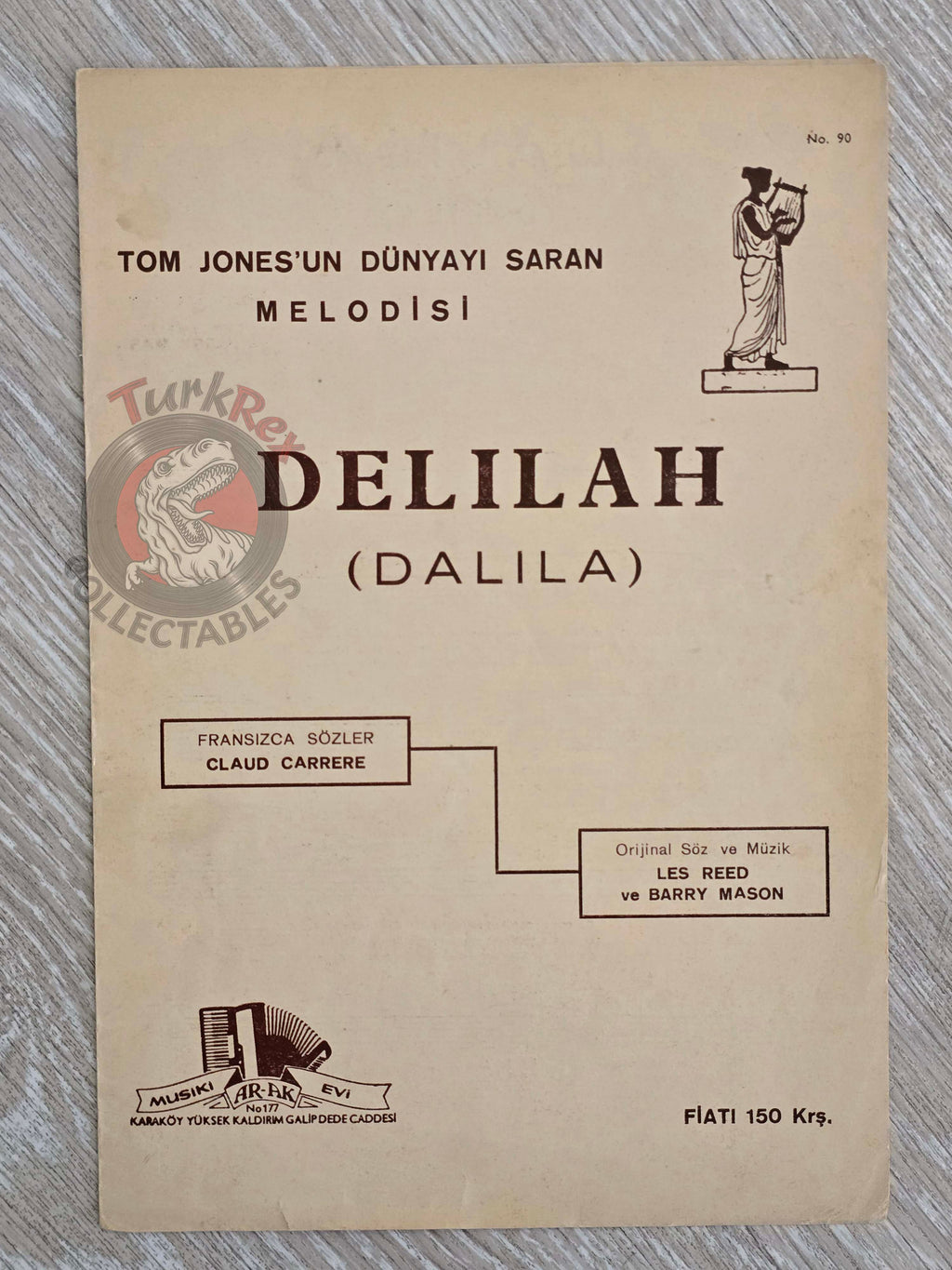Tom Jones – Delilah Turkish Vintage Musical Notes Sheet Turkey
