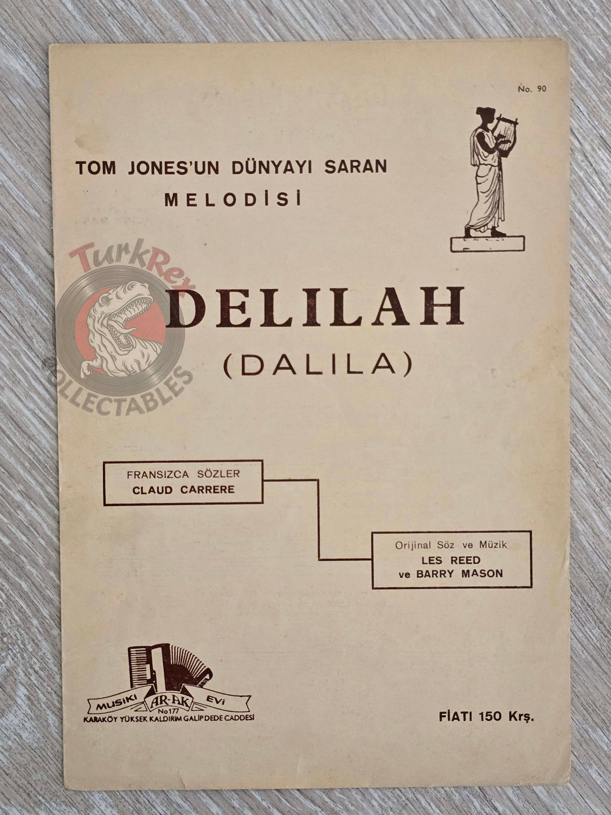 Tom Jones – Delilah Turkish Vintage Musical Notes Sheet Turkey