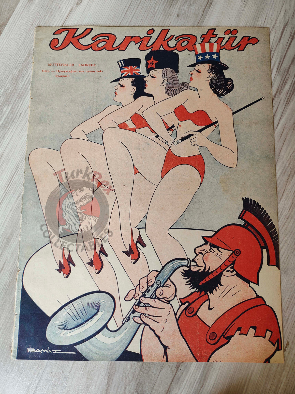 Karikatür 1942 Humor Magazine Turkish Turkey Britain Soviet Union United States WW2 era pin-up France