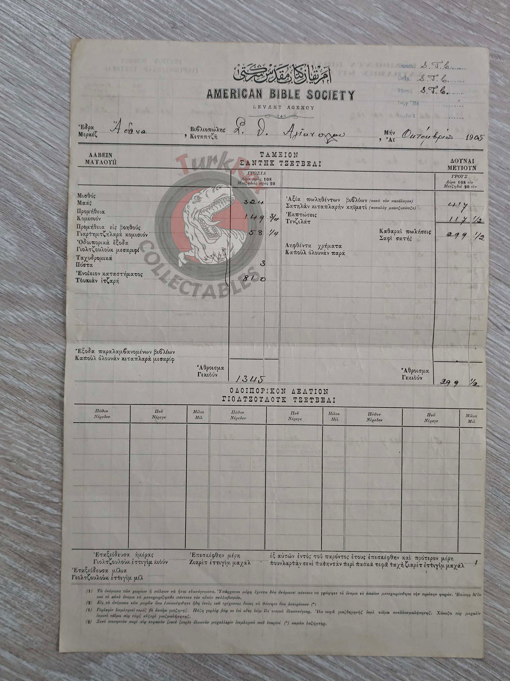 American Bible Society 1905 Ayanoğlu Greek Book Order Form Ottoman Empire Armenian