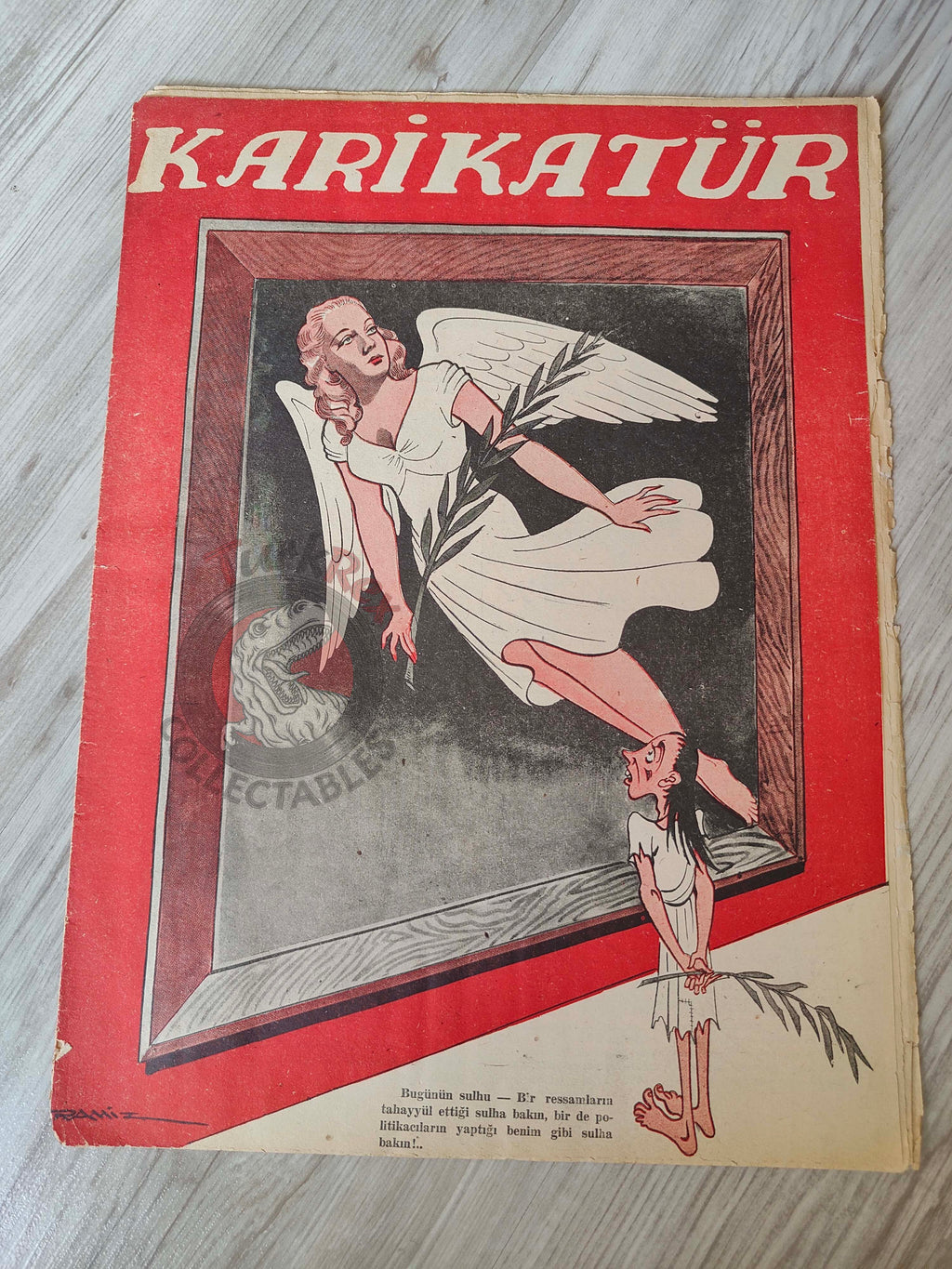 Karikatür 1945 Humor Magazine Turkish Turkey Today’s Peace WW2 era Japan Uncle Sam