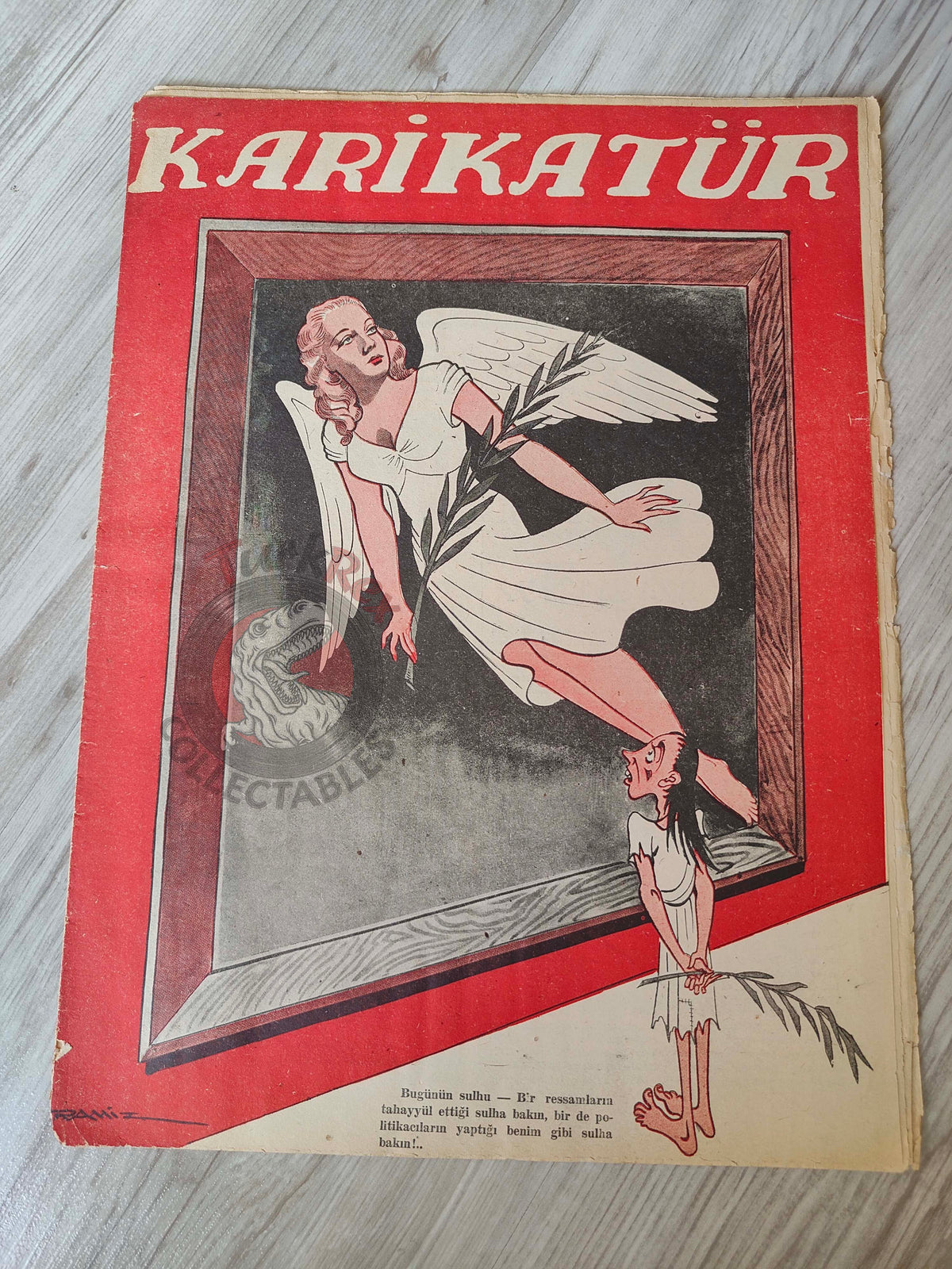 Karikatür 1945 Humor Magazine Turkish Turkey Today’s Peace WW2 era Japan Uncle Sam
