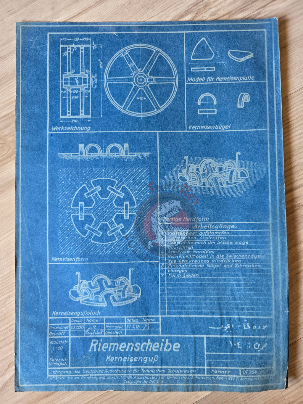 Ottoman German Technical Drawing Blueprint Pulley DATSCH 1920s