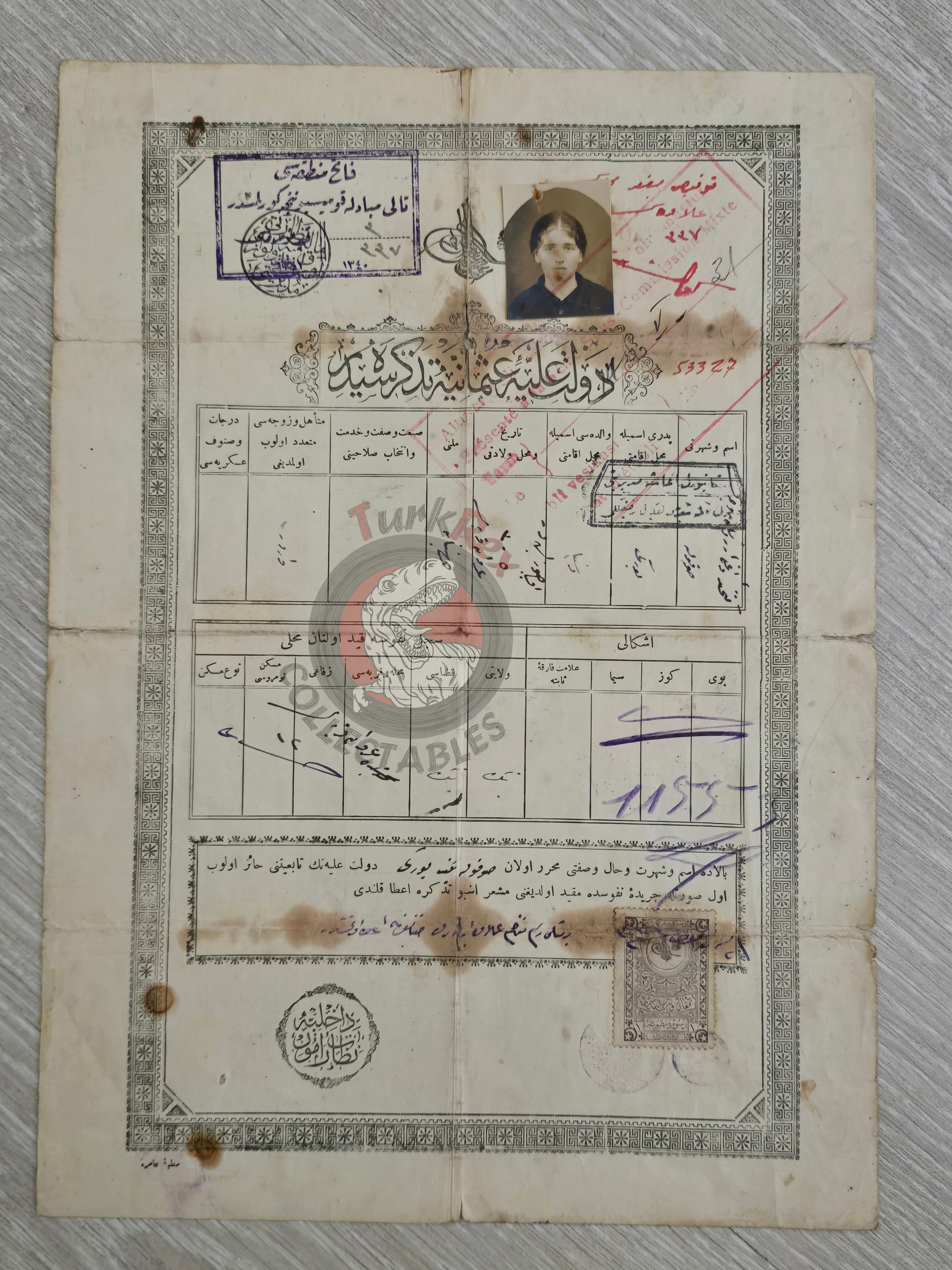Ottoman Identity Document 1921 Niğde Greek Rum Citizen Greece with photo