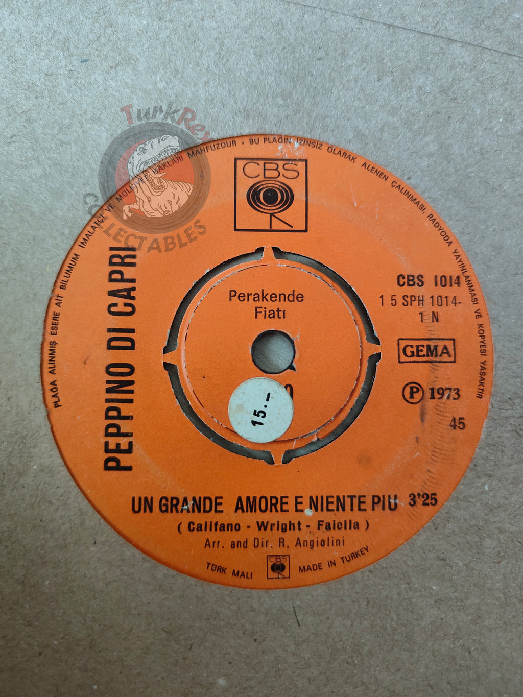 Peppino Di Capri – Un Grande Amore E Niente Più 7" Turkish Pressing Vinyl Turkey Edition