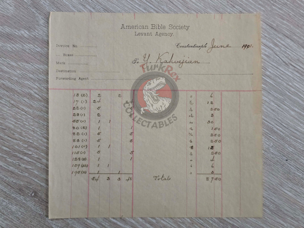 American Bible Society 1901 Kahvejian Armenian Book Order Form Ottoman Empire Armenia