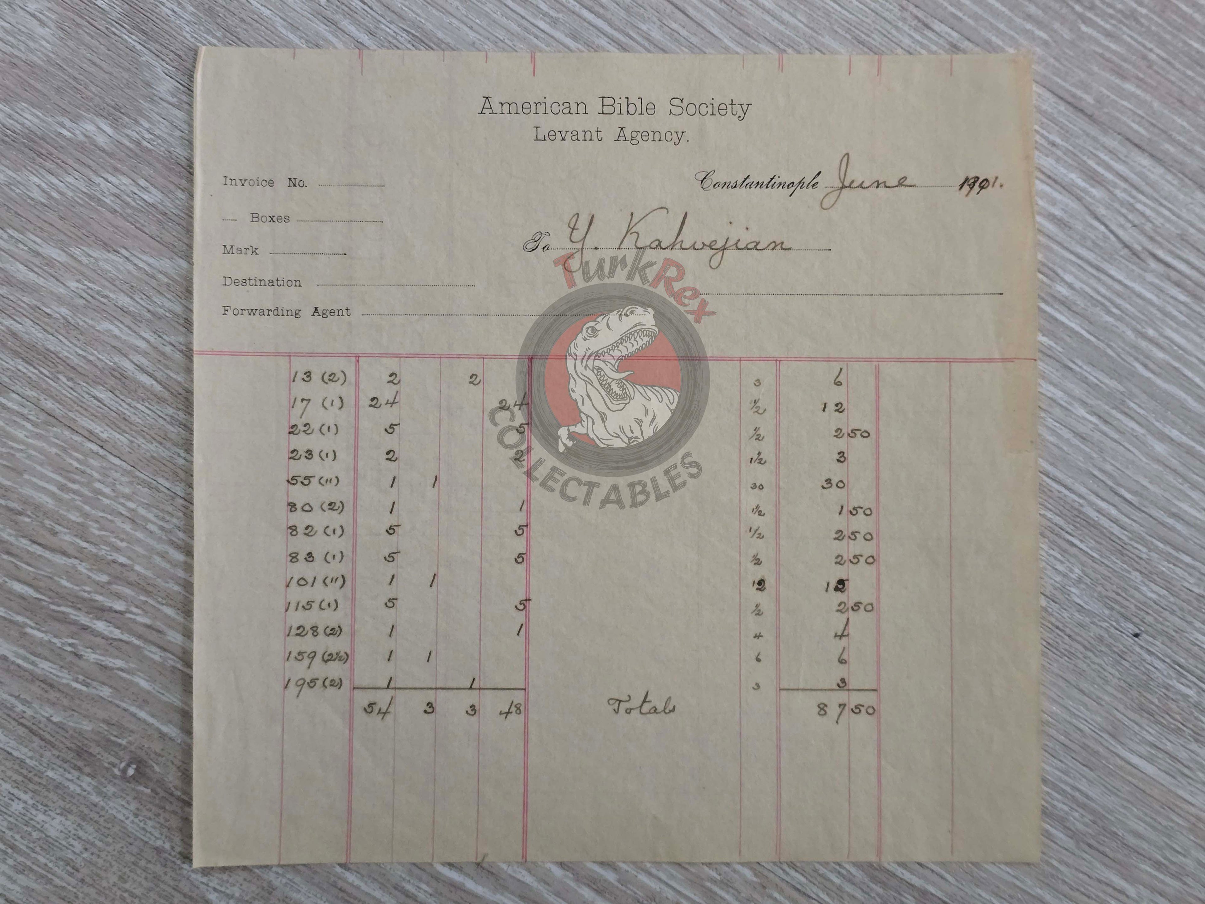 American Bible Society 1901 Kahvejian Armenian Book Order Form Ottoman Empire Armenia