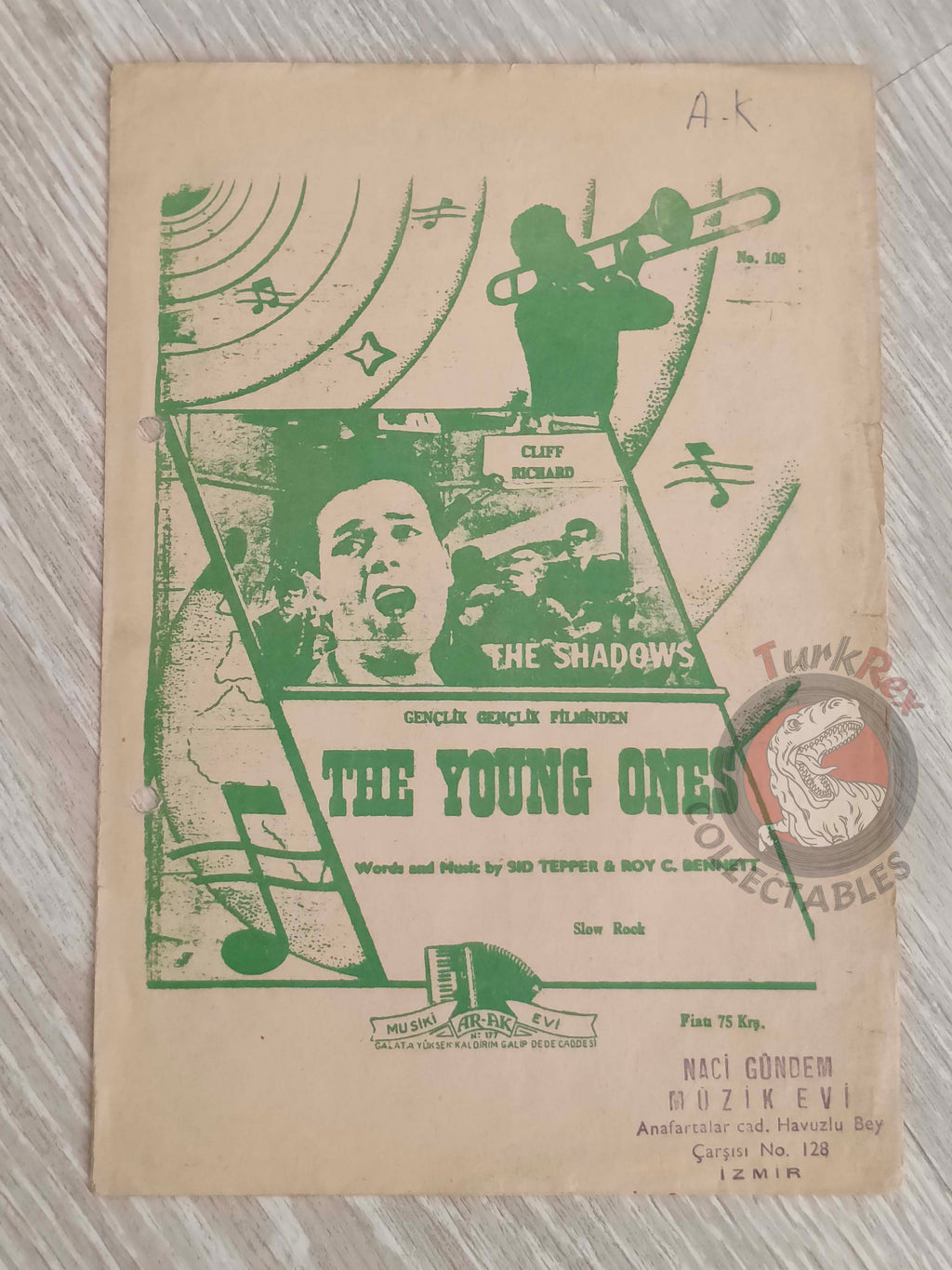 Cliff Richard & The Shadows – The Young Ones  Turkish Vintage Musical Notes Sheet Turkey