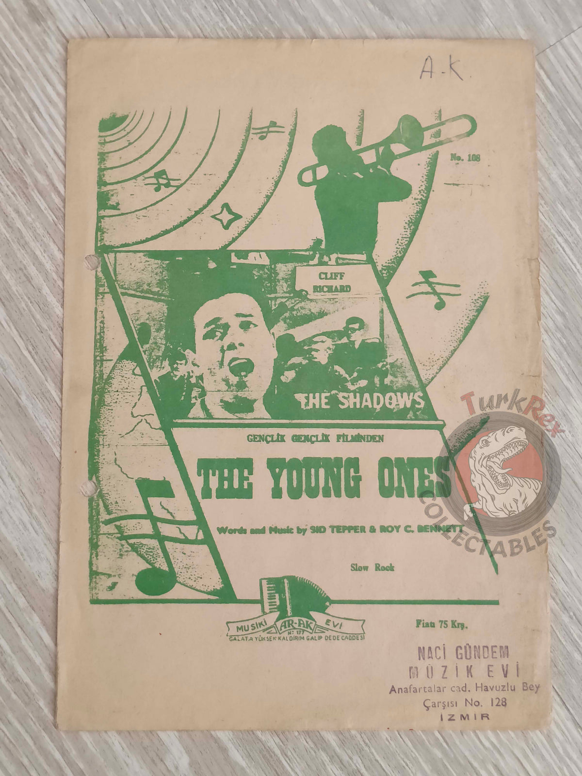 Cliff Richard & The Shadows – The Young Ones  Turkish Vintage Musical Notes Sheet Turkey
