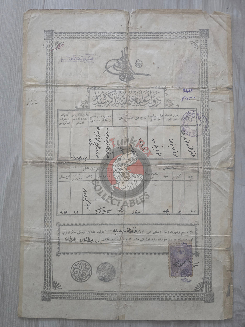 Ottoman Identity Document 1906 İstanbul Muslim Colonel Citizen Caucasus
