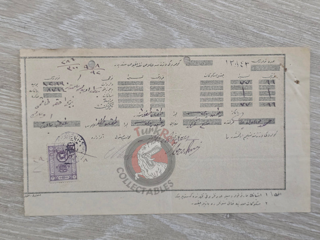 Ottoman 1928 Customs Cash Receipt for Import Duty Payment