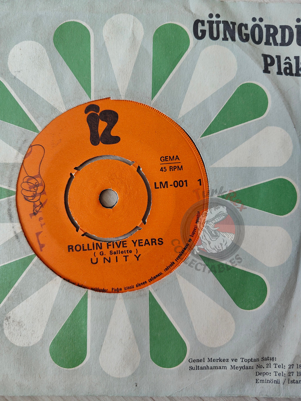 Unity – Rollin Five Years 7" Turkish Pressing Vinyl Turkey Edition