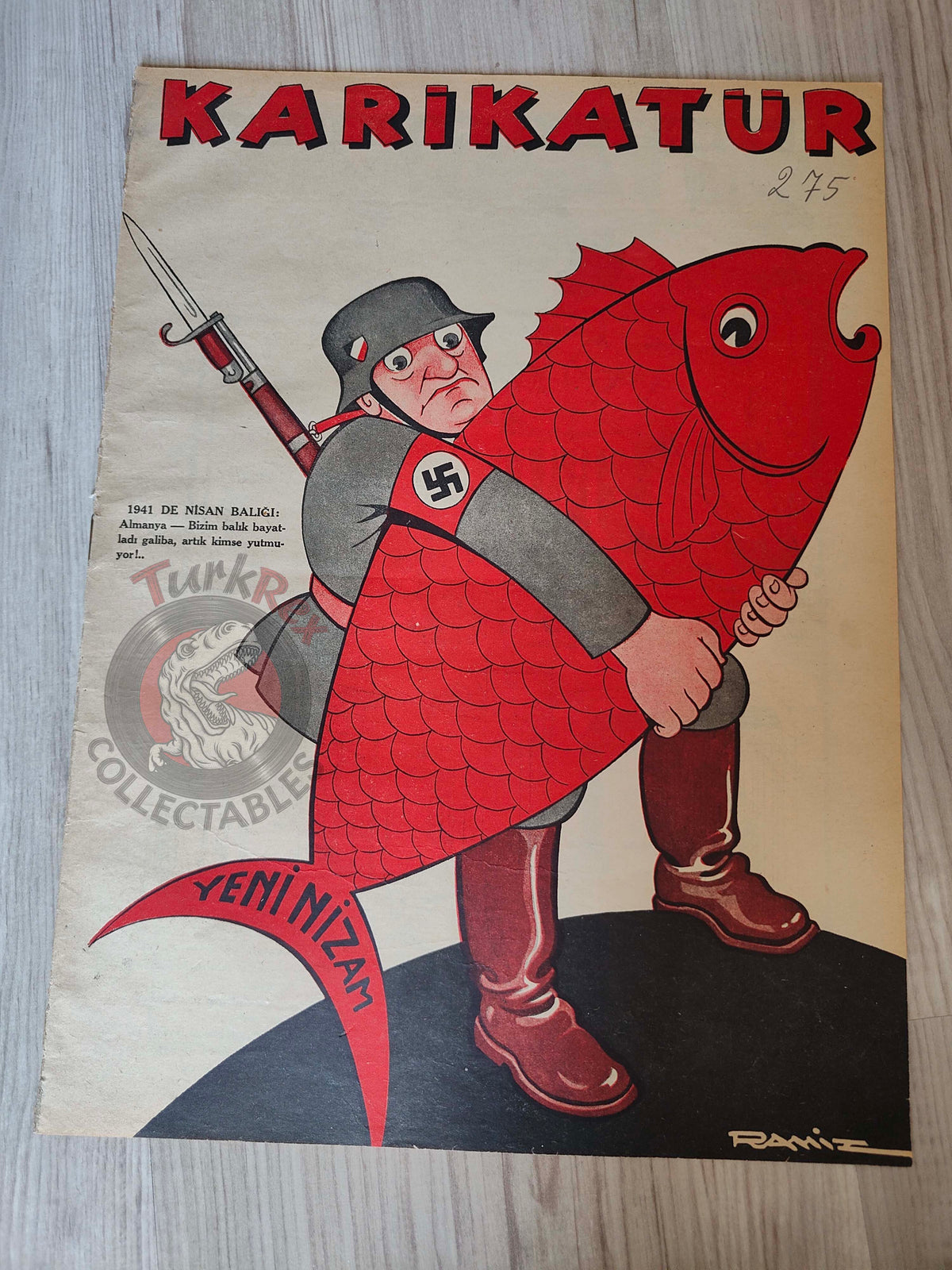 Karikatür 1941 Humor Magazine Turkish Turkey Germany German Soldier WW2 era Churchill Mussolini